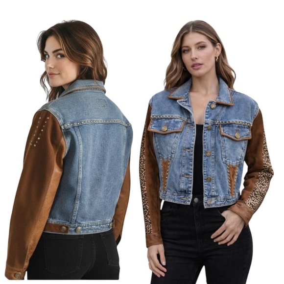Cache Jackets & Blazers - Cache Y2K Leopard Jean Jacket
- Suede Leather Denim - Women's Size Small NWT